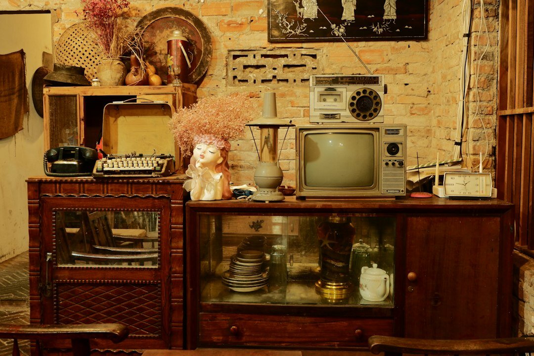 Vintage television studio set used for filming a commercial in the 1980s